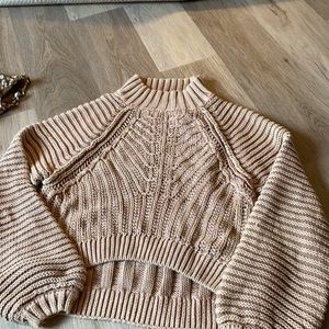 Free People Tan Cable Knit Sweater